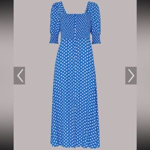 Whistles - Blue multi Floral sunburst Shirred Midi Dress with Square Neck